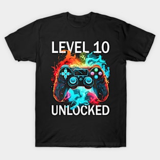 Kids Level 10  Video  Retro 10th Birthday Game T-Shirt